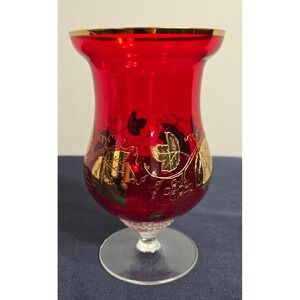 Moser? Cranberry Red Crystal Glassw/Gold Leaf Pattern Bohemia Crystal Czech 12oz